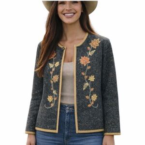 Double D Ranch Fiona heavily embroidered leather trimmed jacket NWOT